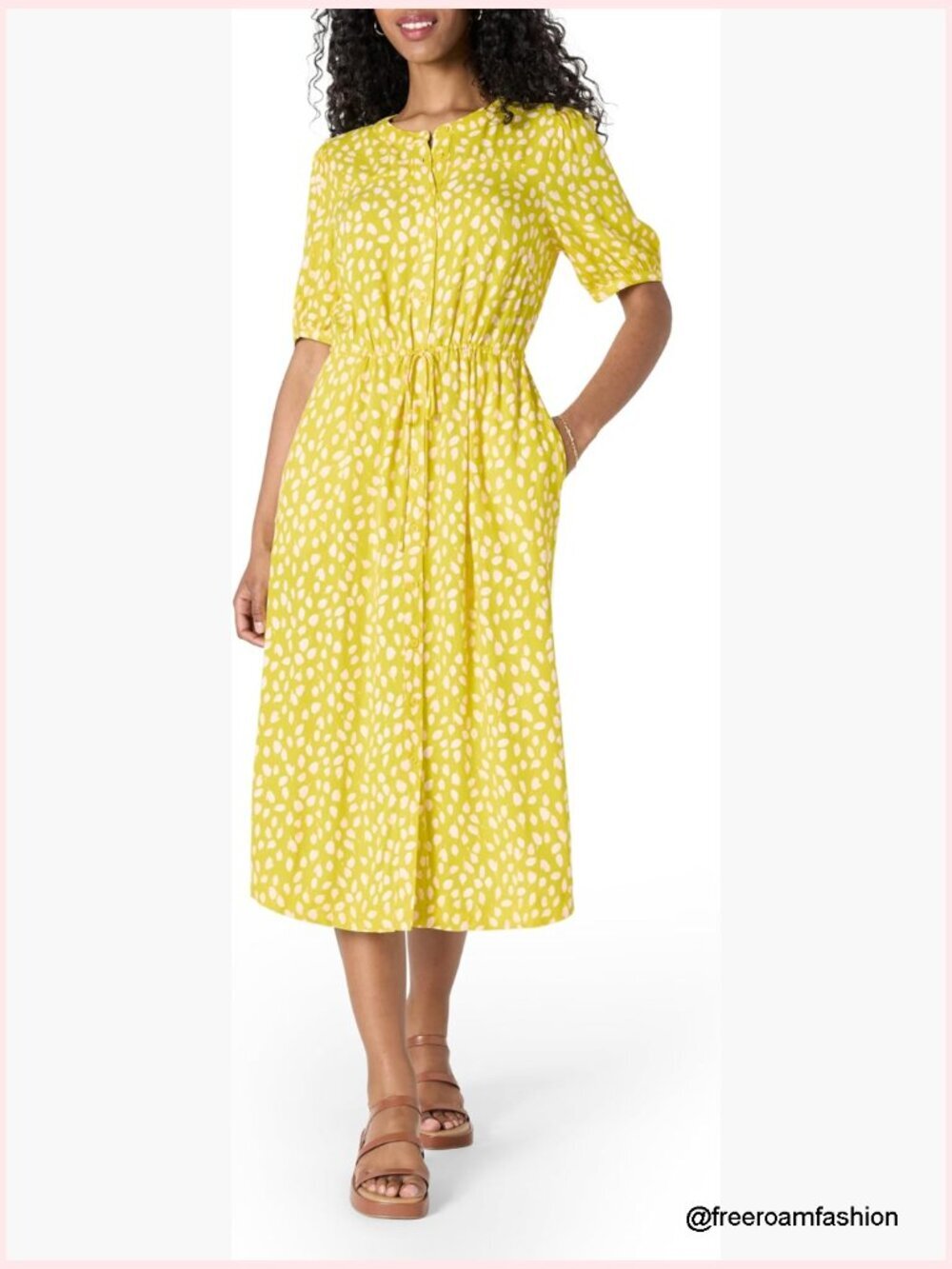 Fit Flare Midi Dress Half Sleeve Waisted A-Line with Pockets